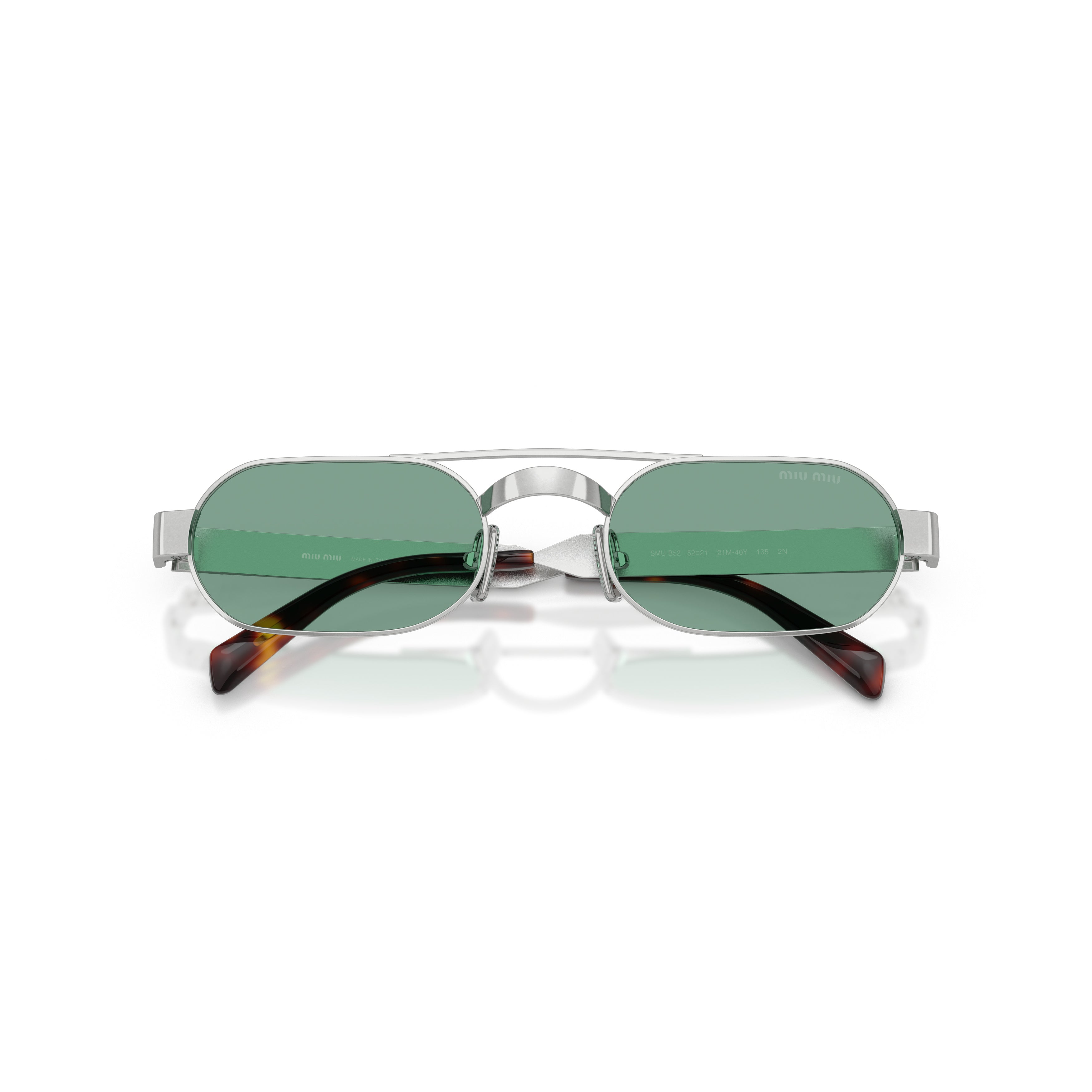 Rectangular Green Lens Sunglasses With Silver Metal Frame