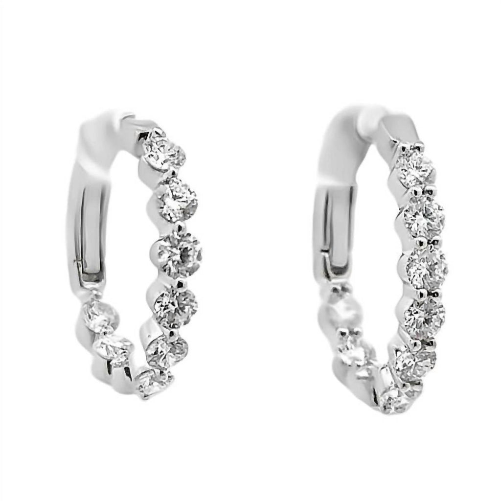 Women's Scalloped Edge Hoop Earrings In White Diamond