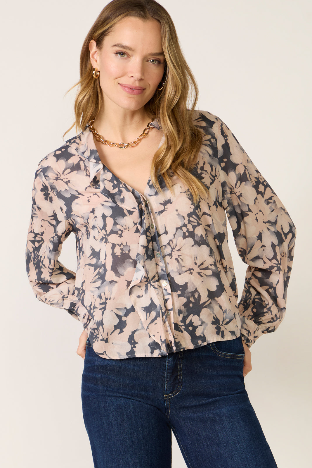 Women's Ruffle Placket Blouse