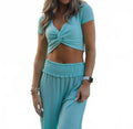Solid Rib Knit Twist Front Tee In Waterfall Sage
