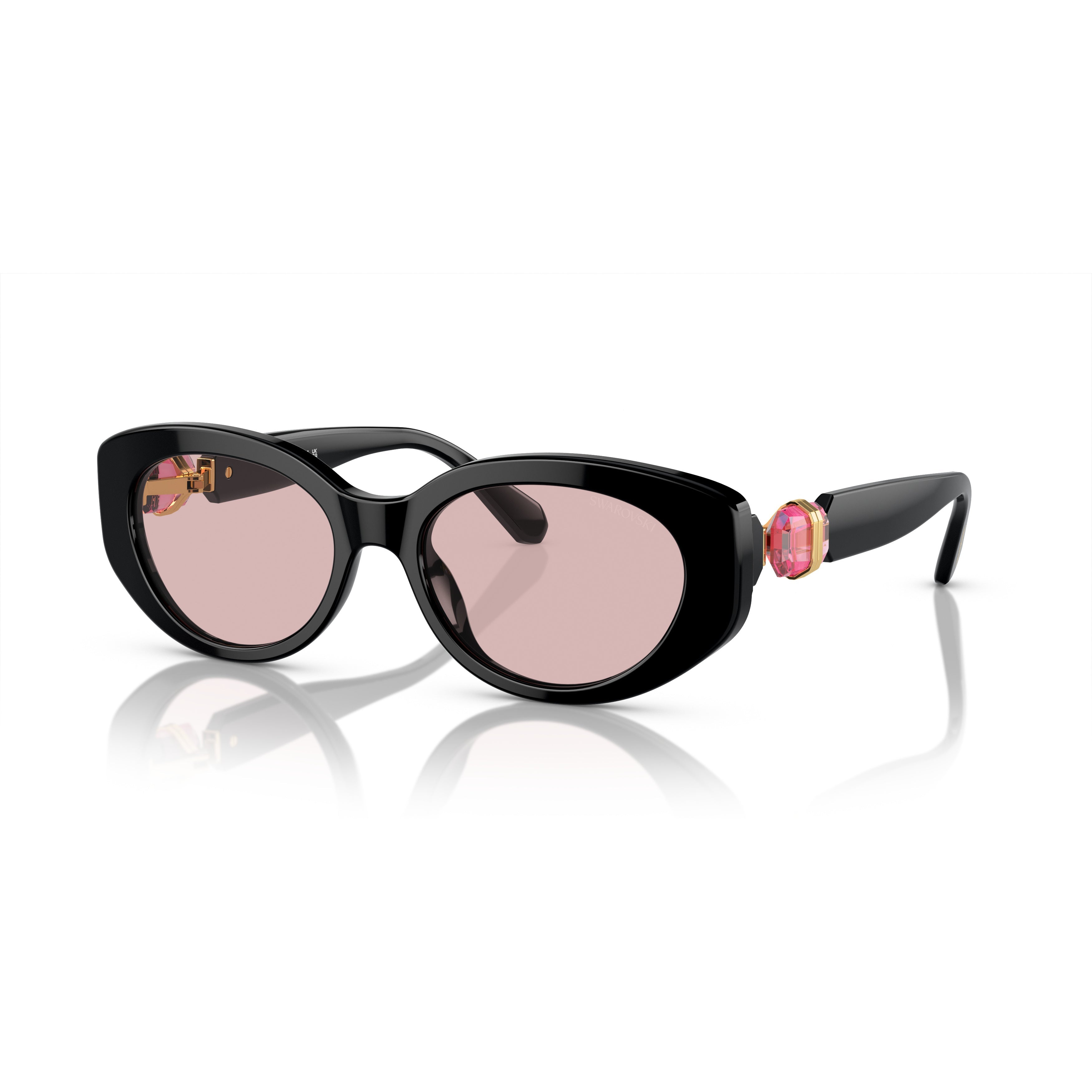 0Sk6002 Oversized Black Acetate Sunglasses with Pink Crystal Accents
