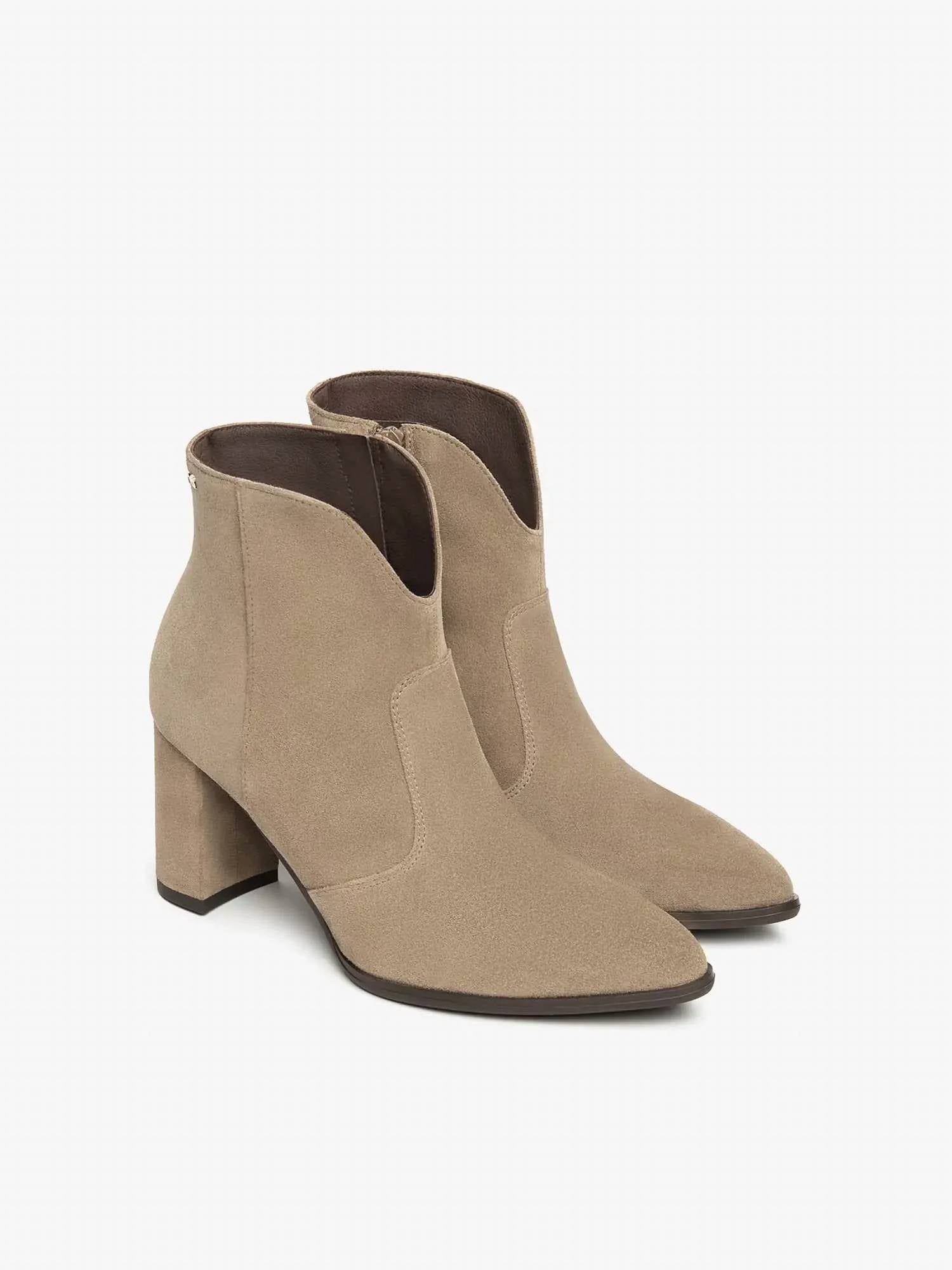 Women's Velour High Heel Ankle Bootie In Tan