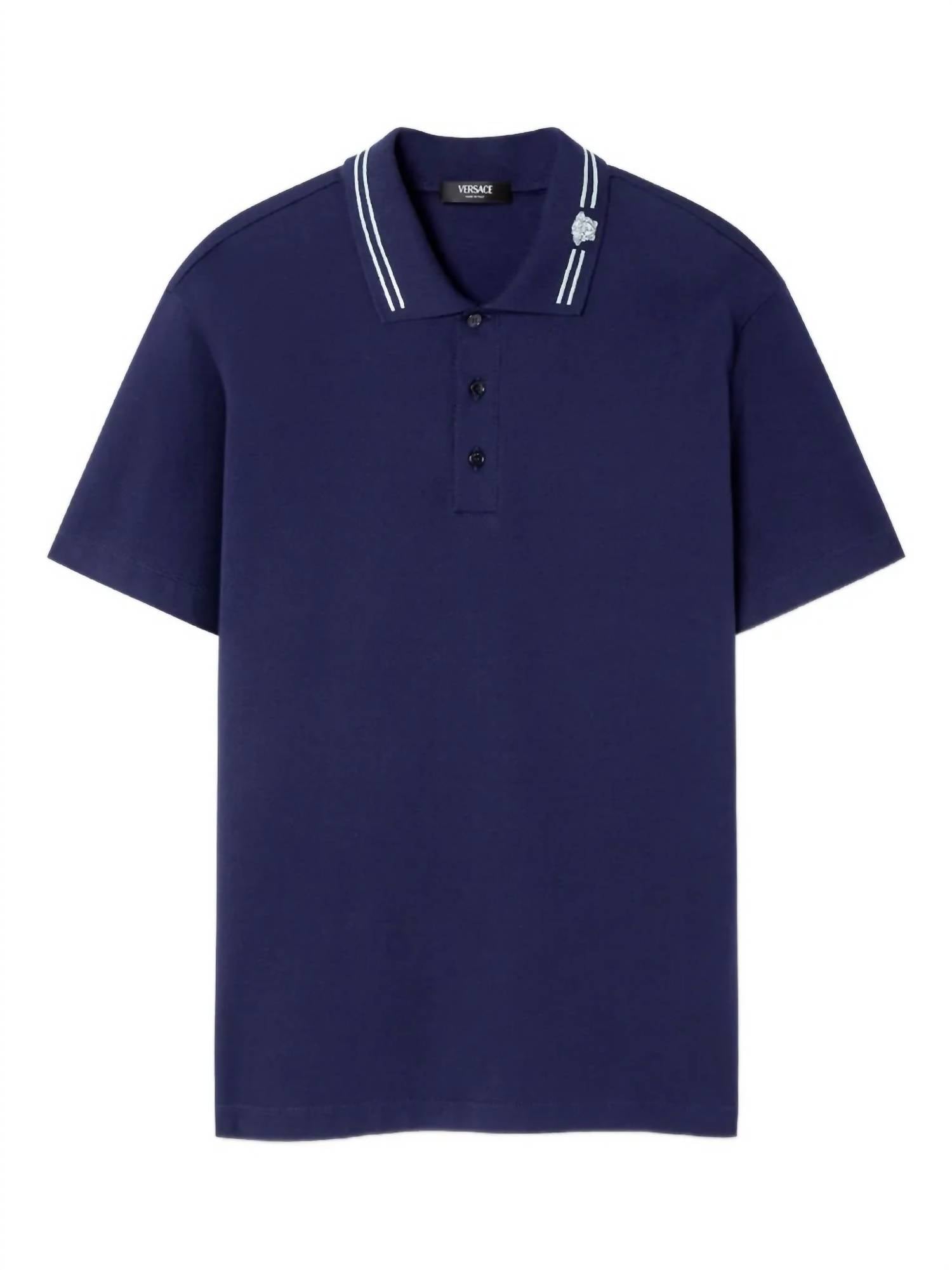 Embroidered Cotton Polo Shirt In Navy