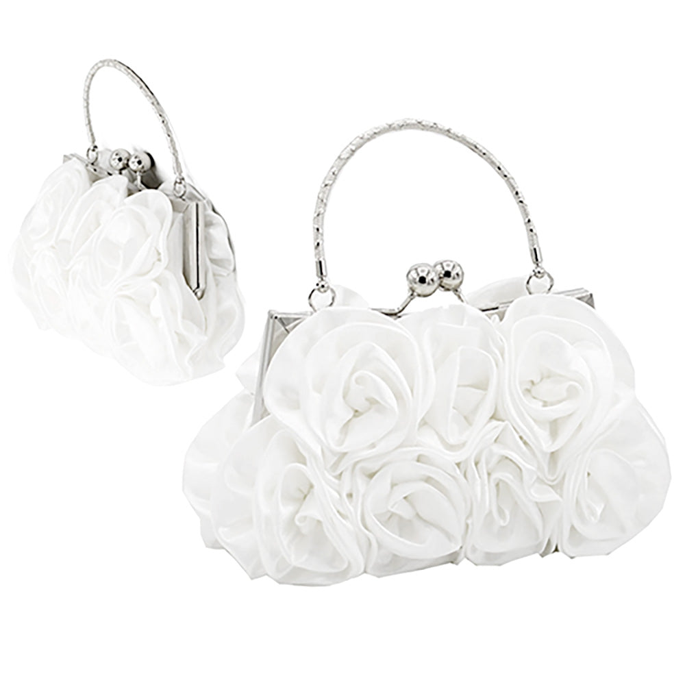 Floral Top Handle Evening Clutch Crossbody Bag