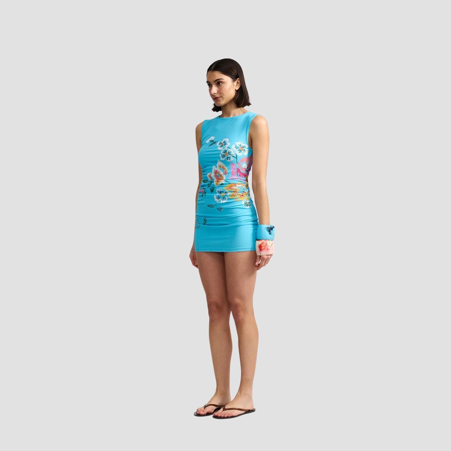 Ariel Mesh Mini Dress In Caribbean Bouquet