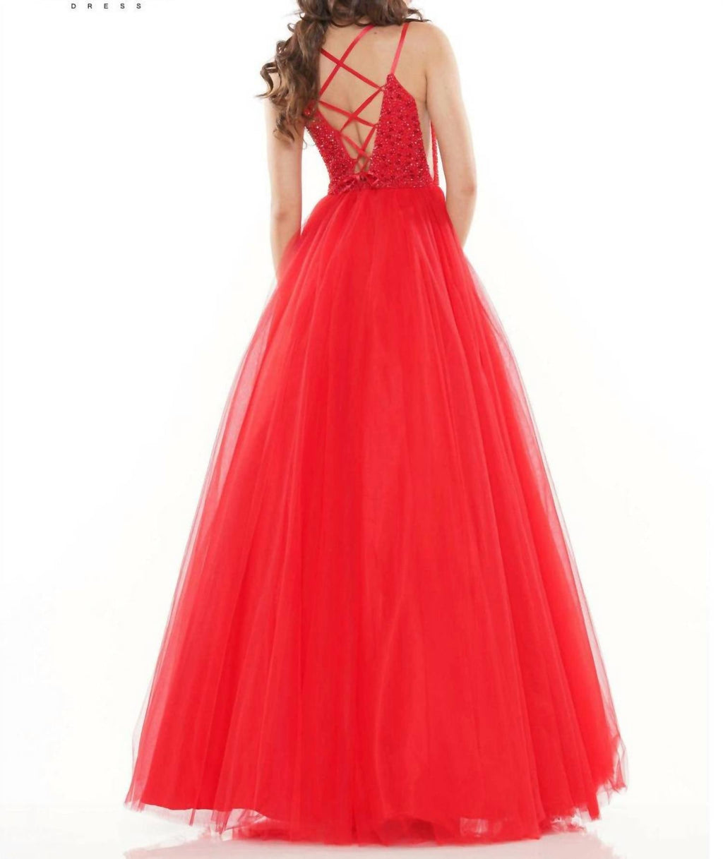 Tulle Beaded Ball Gown In Red