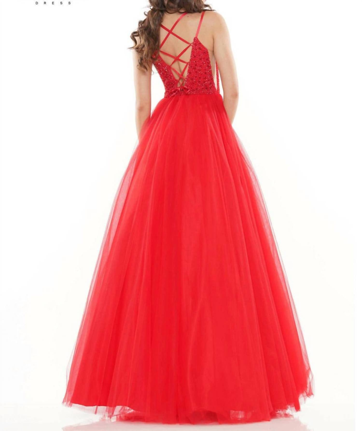 Tulle Beaded Ball Gown In Red