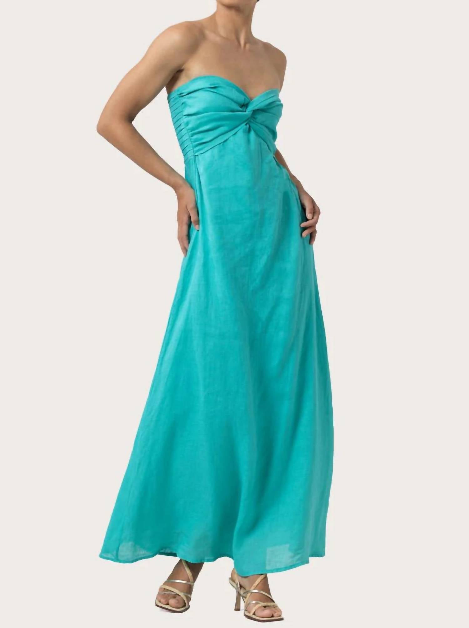 Melody Linen Maxi Dress In Laurel Teal Blue