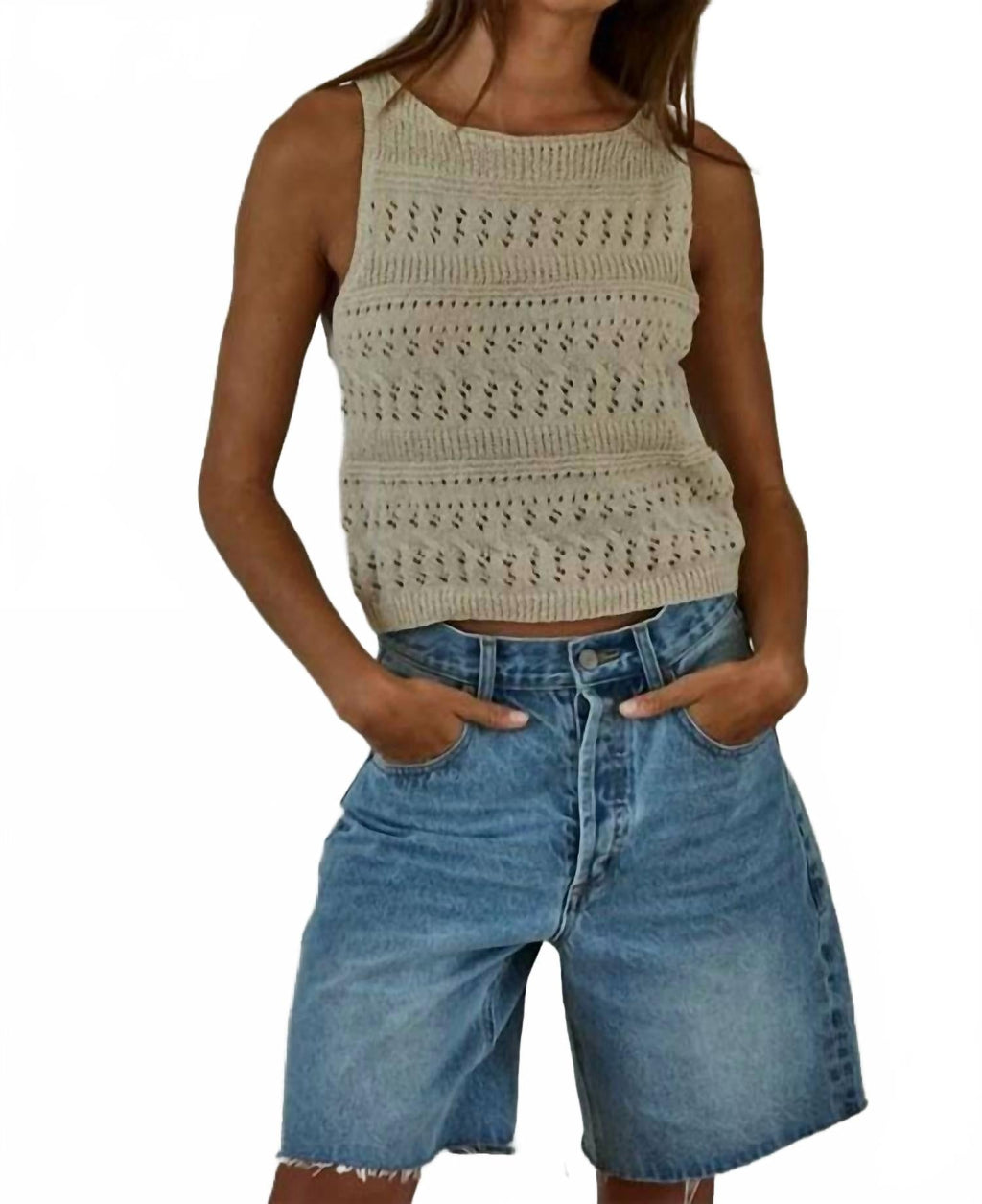 Rael Sleeveless Sweater Pullover Top In Light Taupe