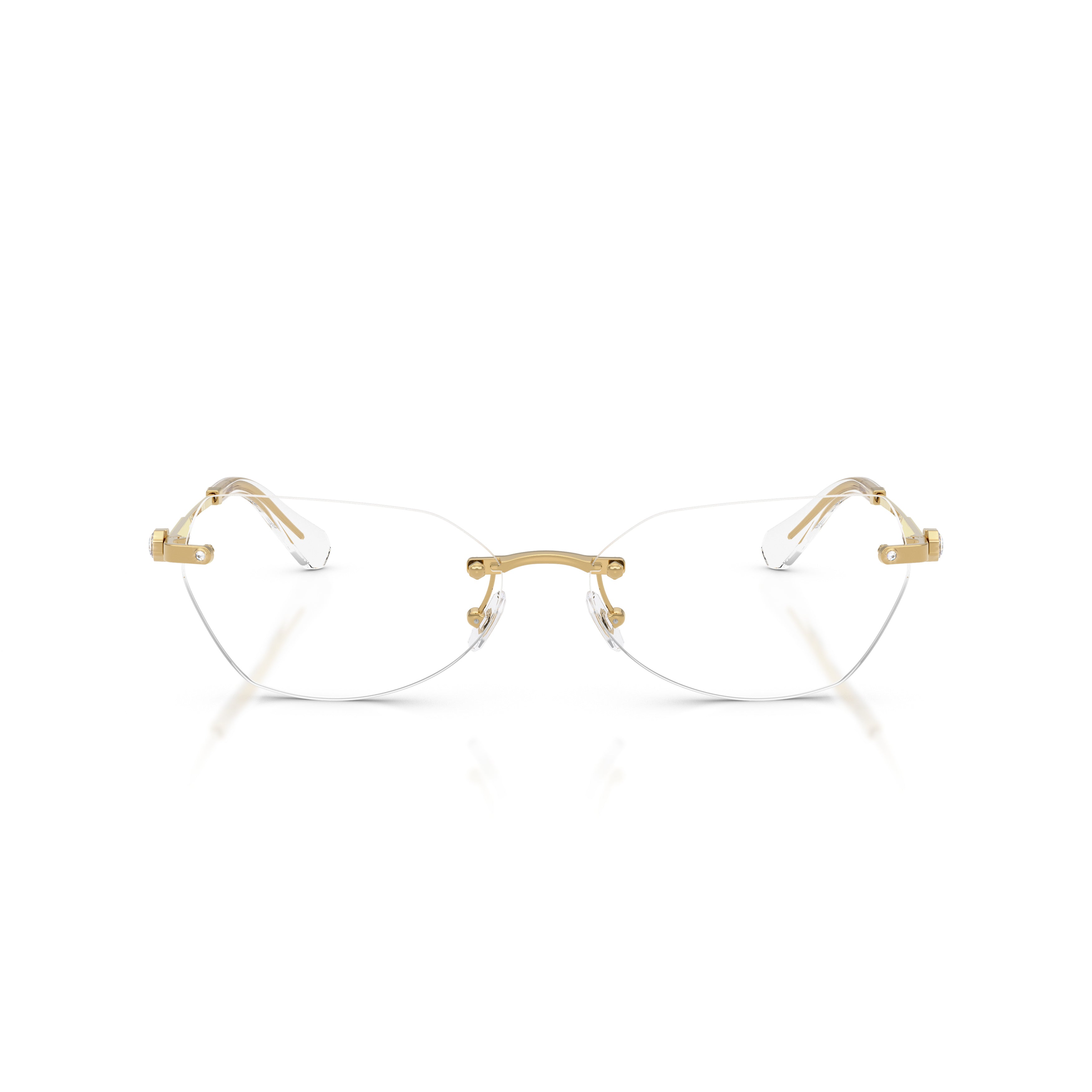 0Sk1031 Rimless Gold Metal Eyeglasses with Textured Temples