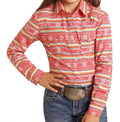 Girls Slim Southwest Print Snap Closure Shirt In Rose/mauve
