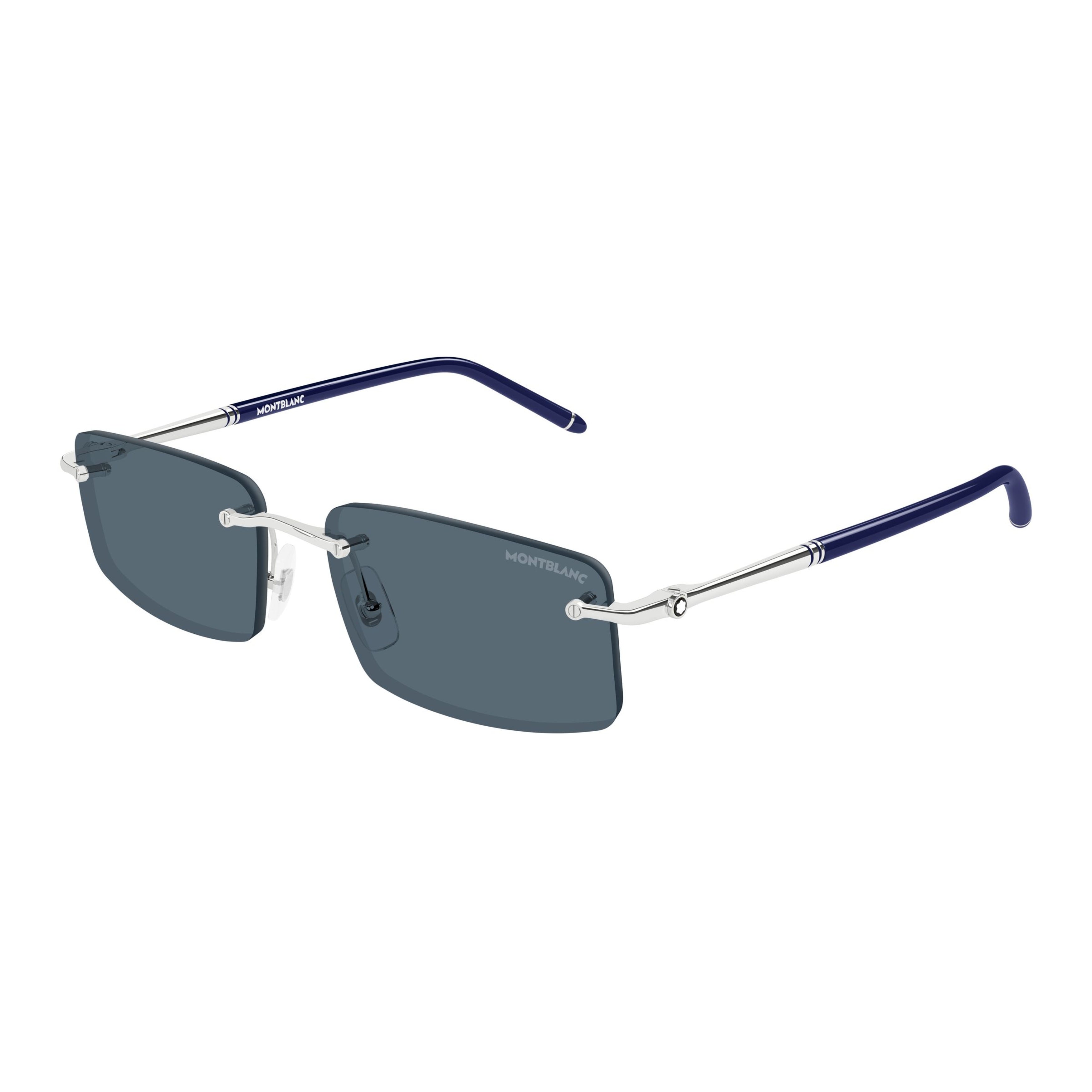 Rimless Rectangular Sunglasses With Metallic Silver Temples