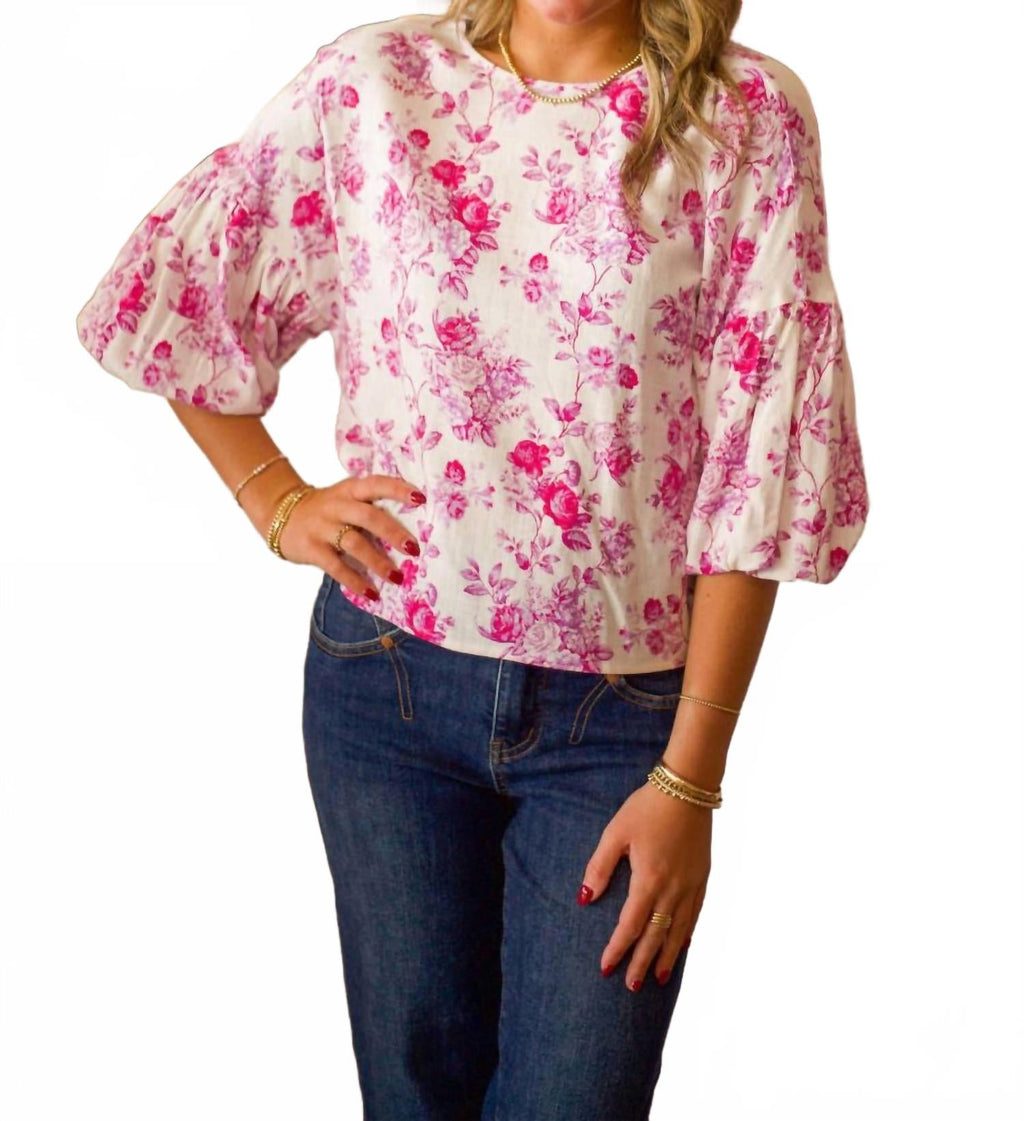 Floral Top With Puff Sleeve Blouse In Orchid