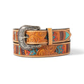 Women's Paisley Tooled Leather Belt In Tan/multi