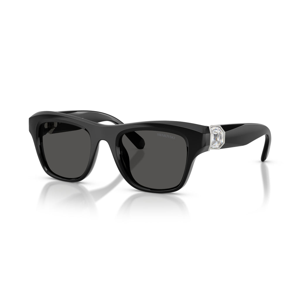 0Sk6056U Rectangular Black Sunglasses with Crystal Embellishments