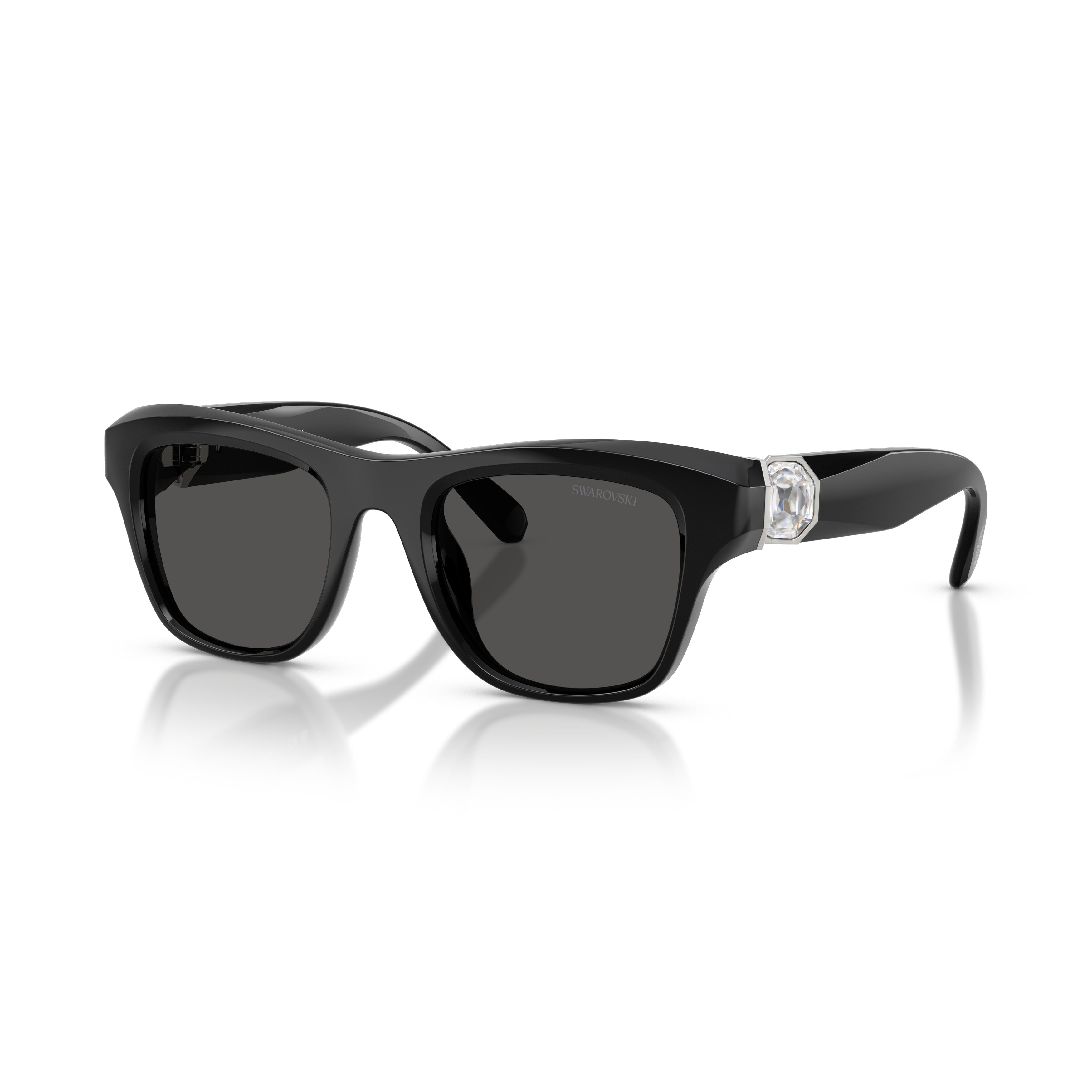 0Sk6056U Rectangular Black Sunglasses with Crystal Embellishments