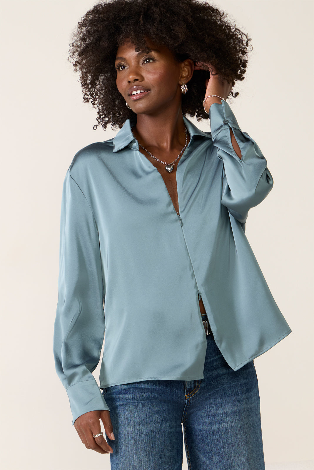 Women's Carrie Double Zip Satin Shirt