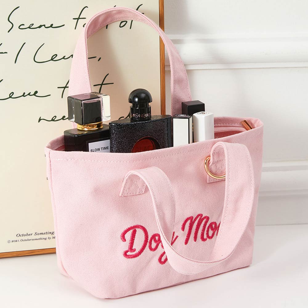 DOG MOM Embroidered Small Canvas Tote Bag