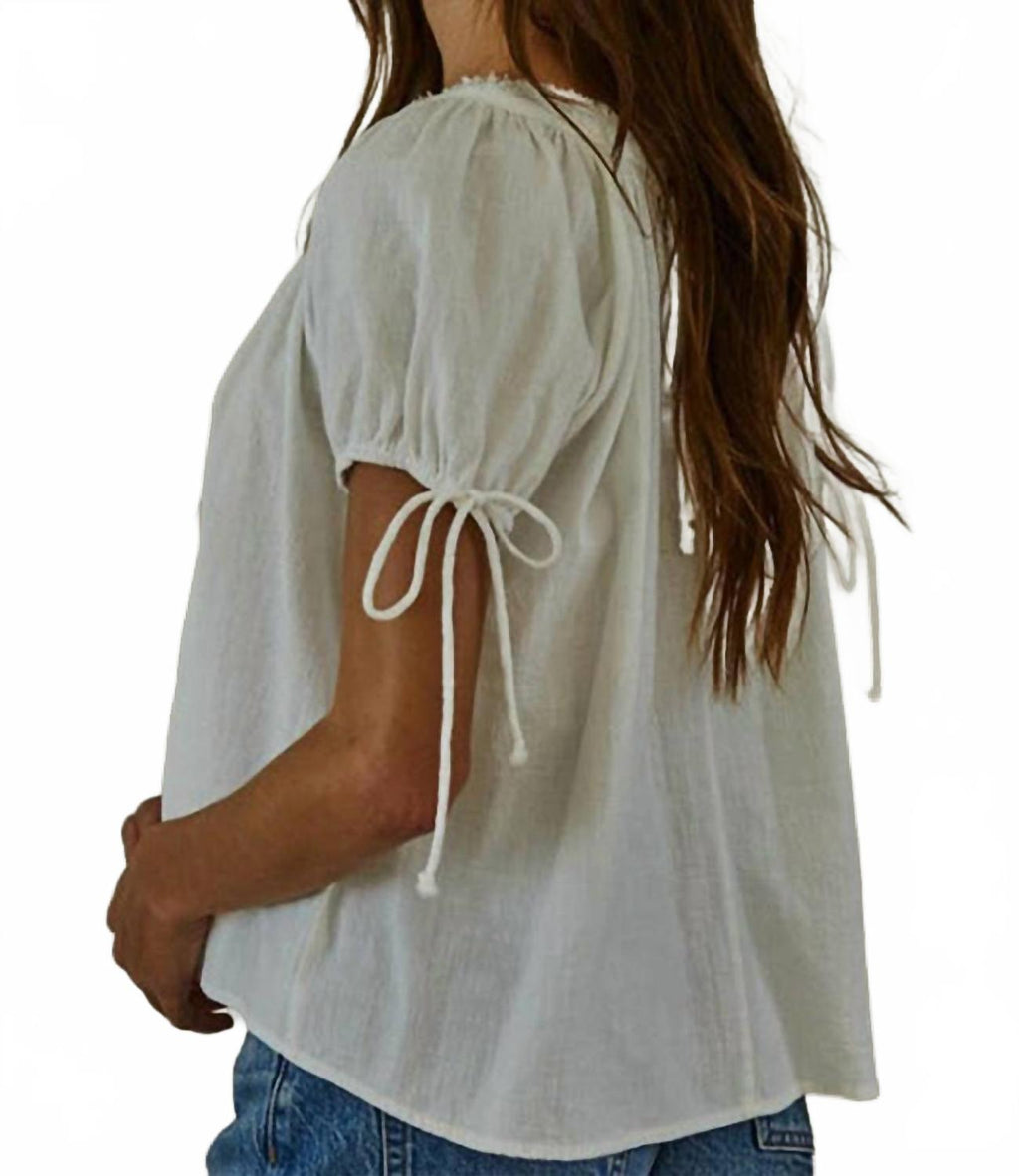 Charmed Tie Detail Sleeve Top In Off White