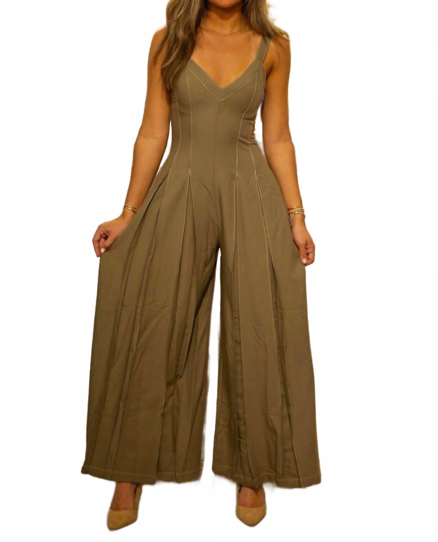 V-Neck Romper In Khaki Erin