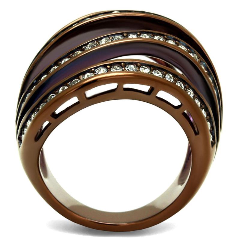 IP Coffee light Stainless Steel Ring with Top Grade Crystal in Clear