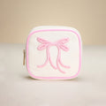 Bow Embroidered Square Canvas Pouch Bag / Organizer