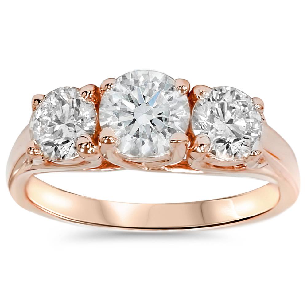 2ct 3 Stone Diamond Engagement Ring 14K Rose Gold Size Selectable