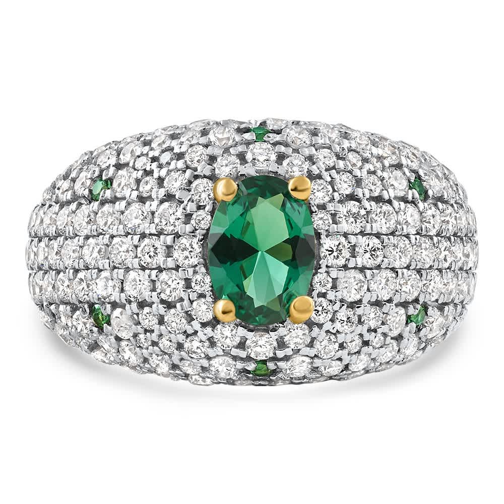 2.70Ct Pave Emerald Diamond Ring 14k Yellow Gold Lab Grown Size: 6