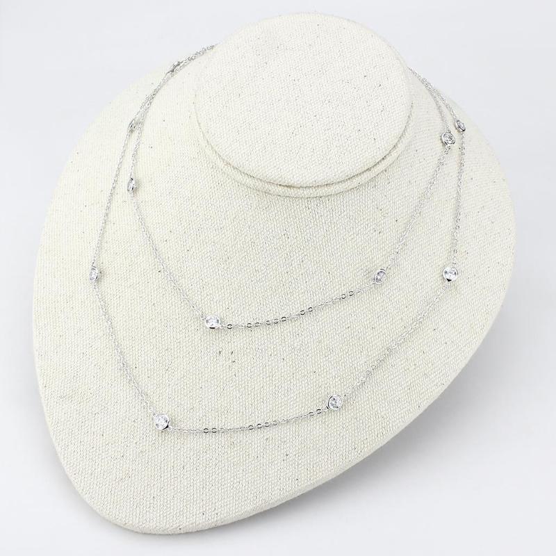 Rhodium Brass Necklace with AAA Grade CZ in Clear