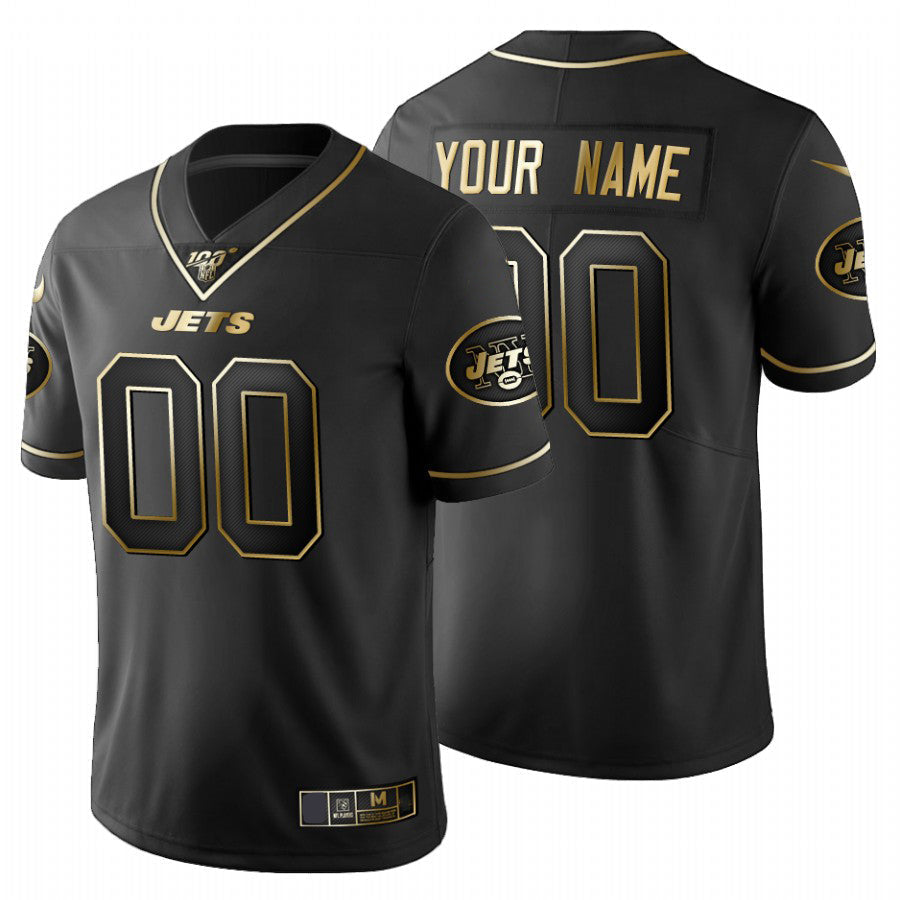 Custom1 New York Jets Black Golden 100th Limited Jersey1 American Stitched Jersey1 Football Jerseys