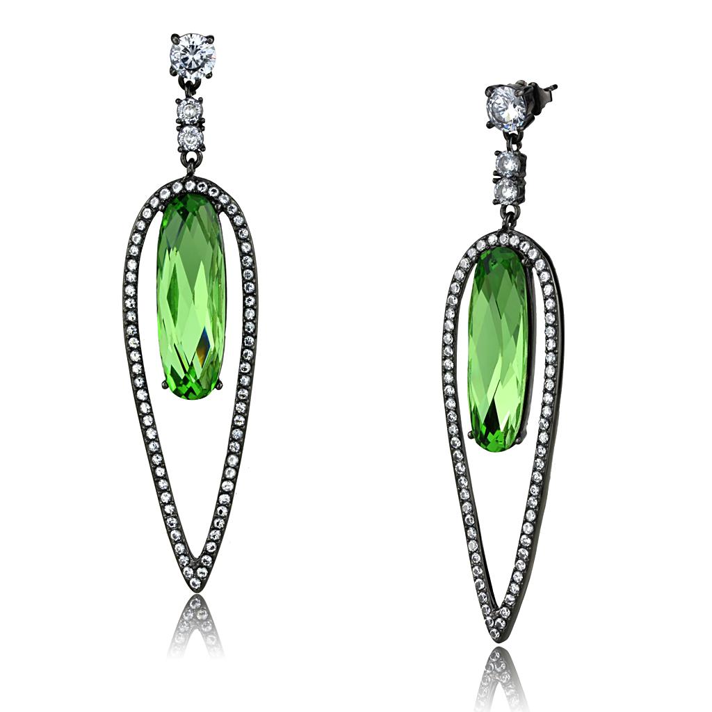 IP Light Black Stainless Steel Earrings with Top Grade Crystal in Peridot