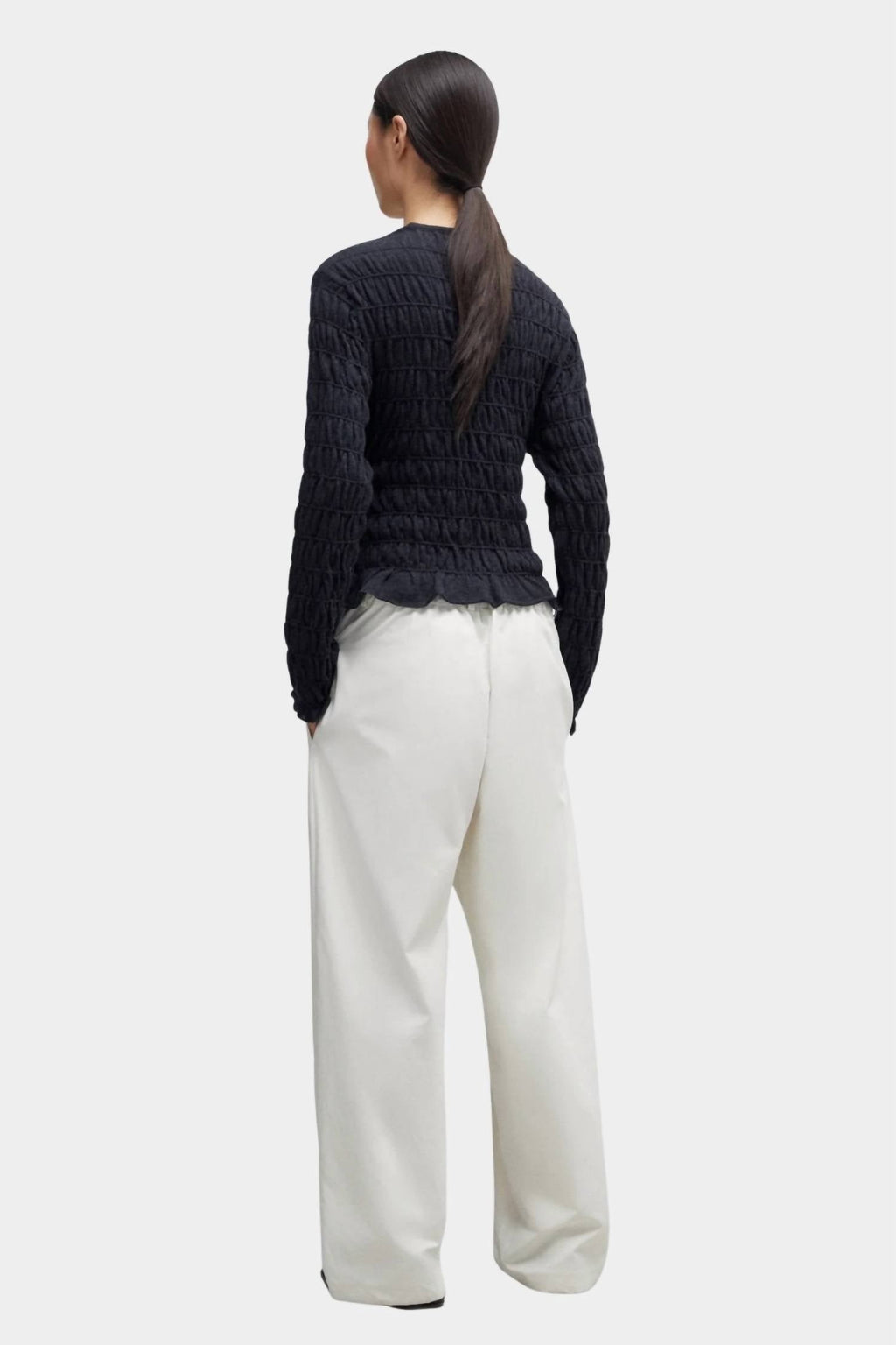 Merino Wool Gathered Cardigan In Anthracite