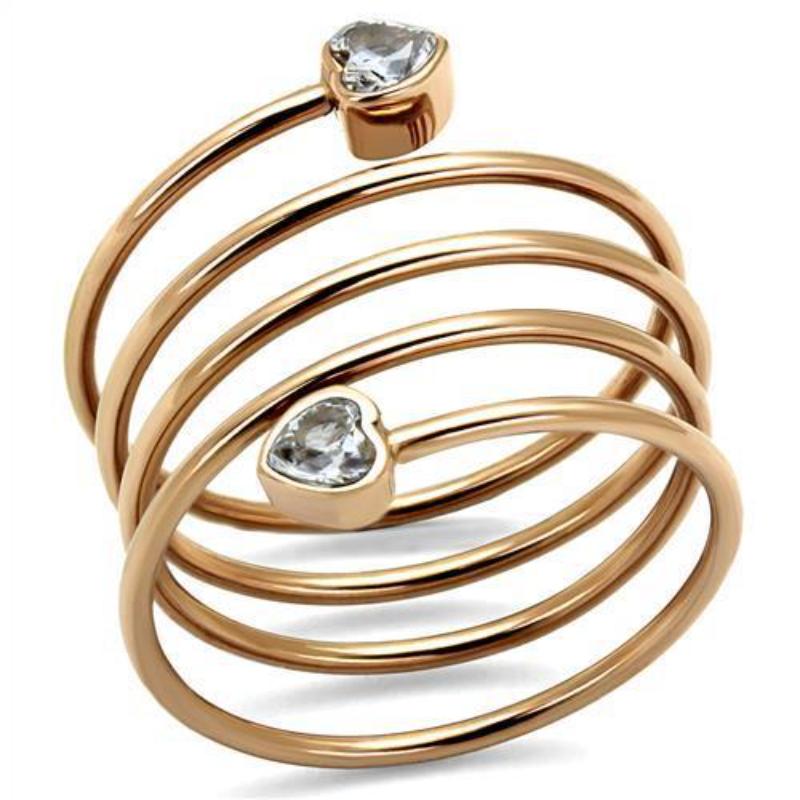 IP Rose Gold(Ion Plating) Stainless Steel Ring with AAA Grade CZ in Clear
