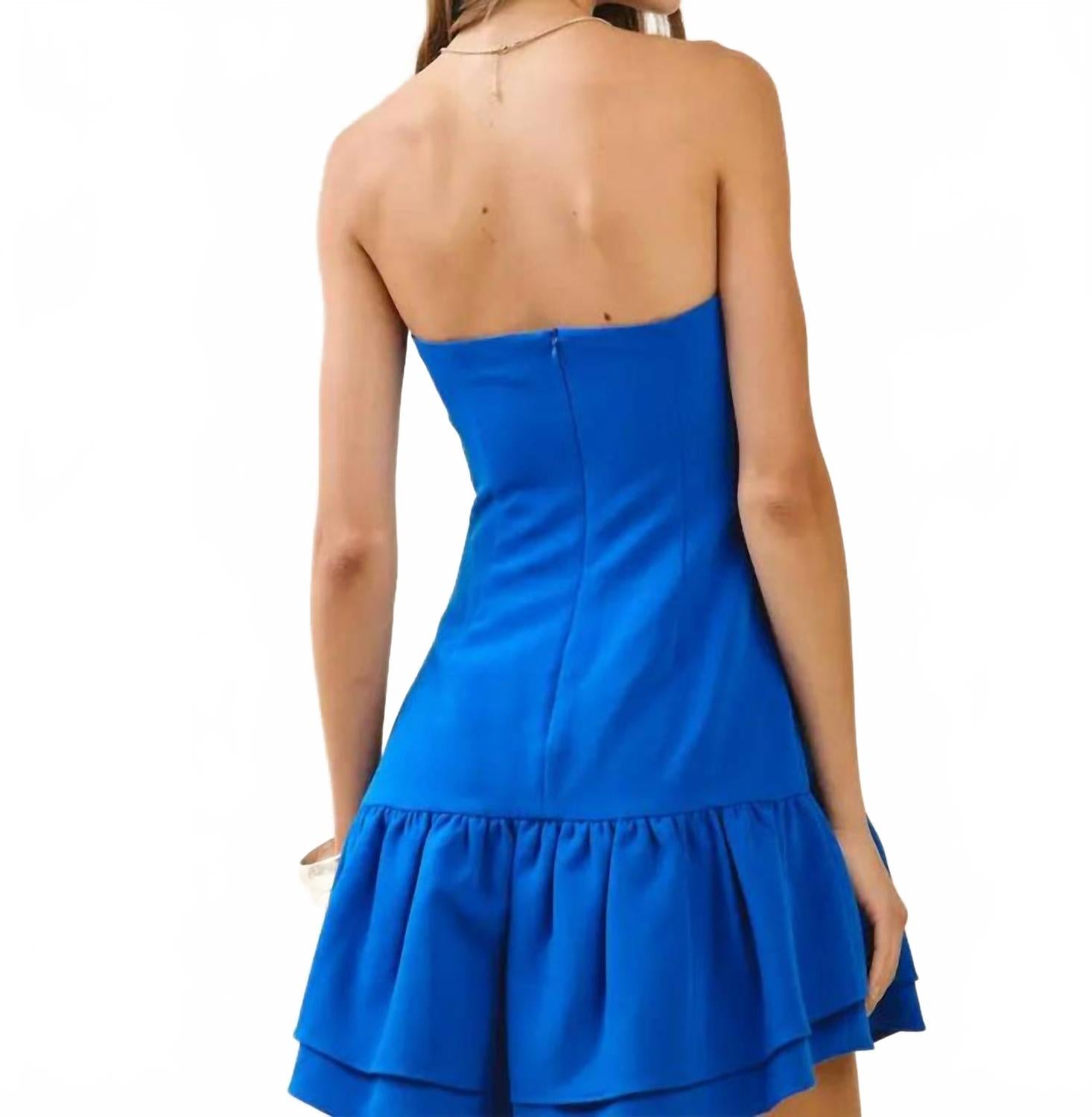 Strapless Ruffle Tiered Mini Dress In Royal Blue