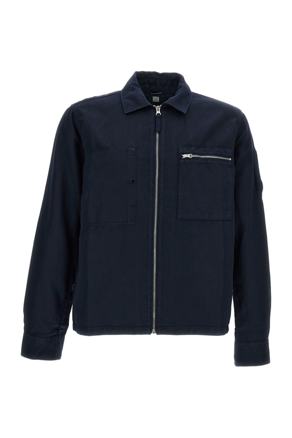 Blue Organic Gabardine Zip Overshirt