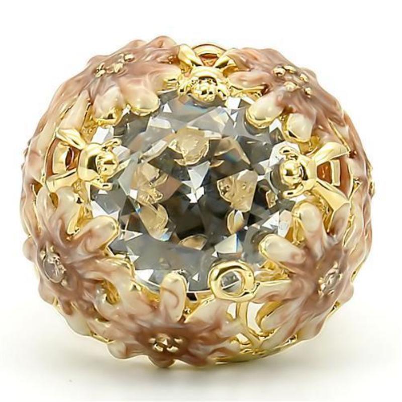 Matte Gold & Gold Brass Ring with AAA Grade CZ in Clear