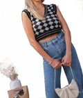 Checkered Cropped Sweater Vest In Pattern