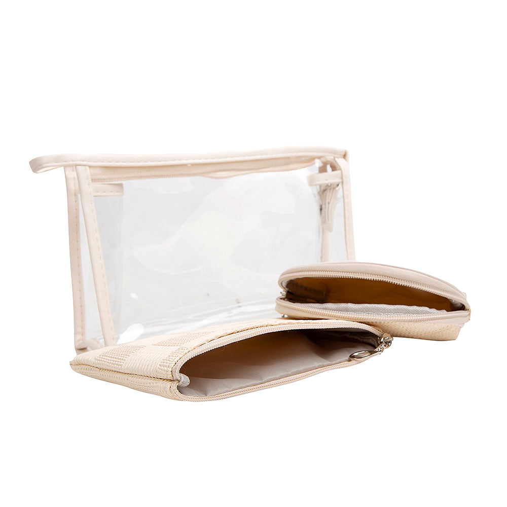3PCS - Checkered Clear Travel Cosmetic Pouch Bag Set