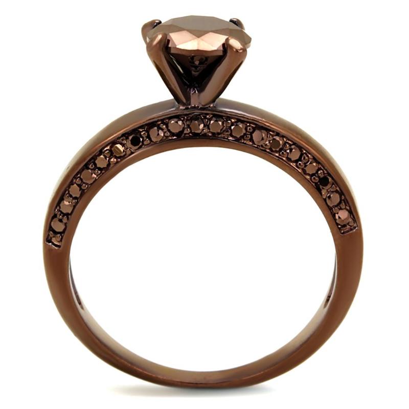 IP Coffee light Brass Ring with AAA Grade CZ in Light Coffee