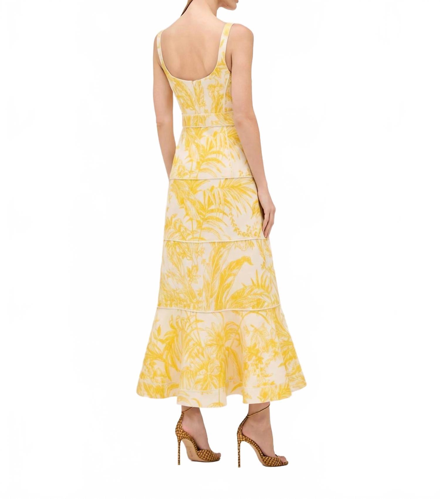 Kayleen Midi Dress In Lemon Palm