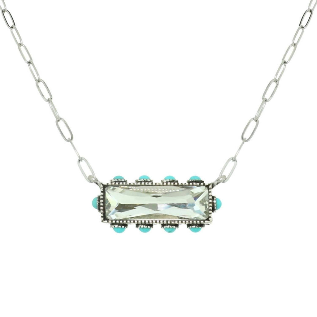 Women's Horizontal Bar Necklace In Clear Gemstone