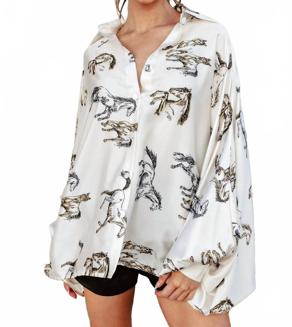 Wild Horses Satin Volume Blouse In White