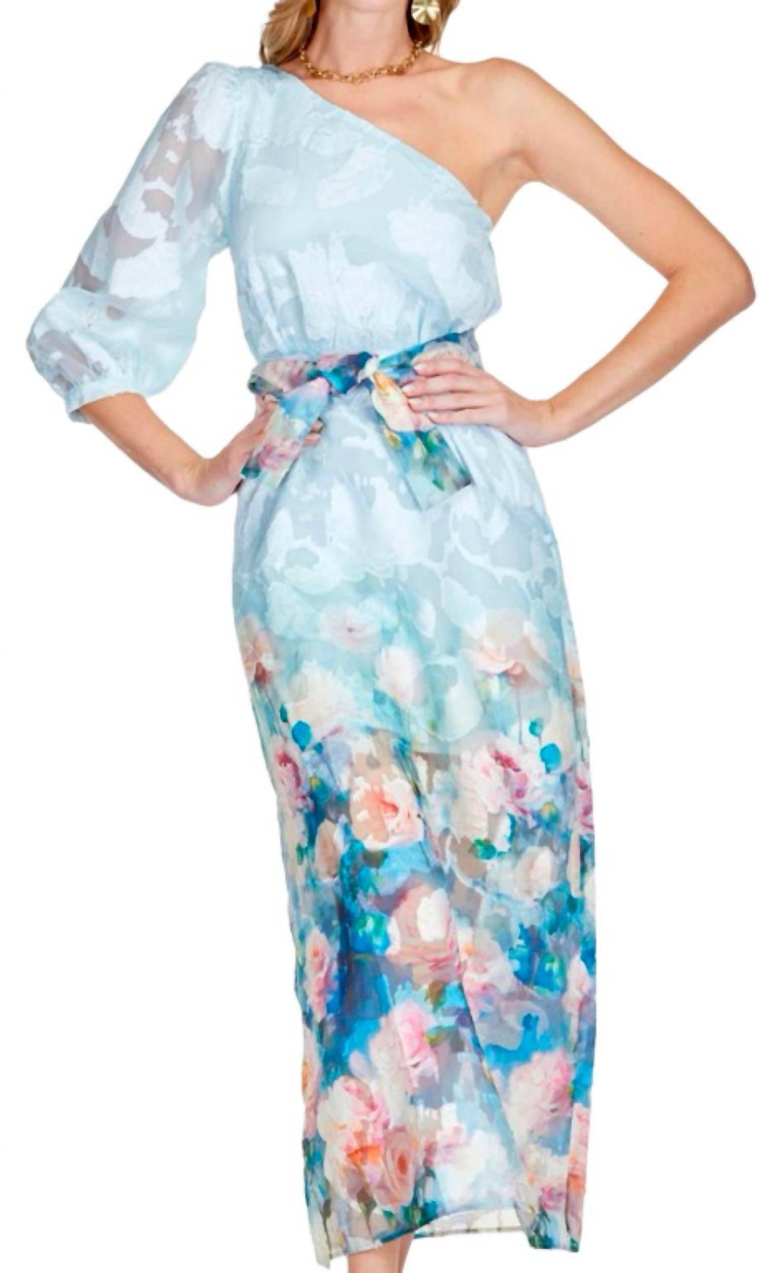 One Shoulder Floral Dress In Paint Garden