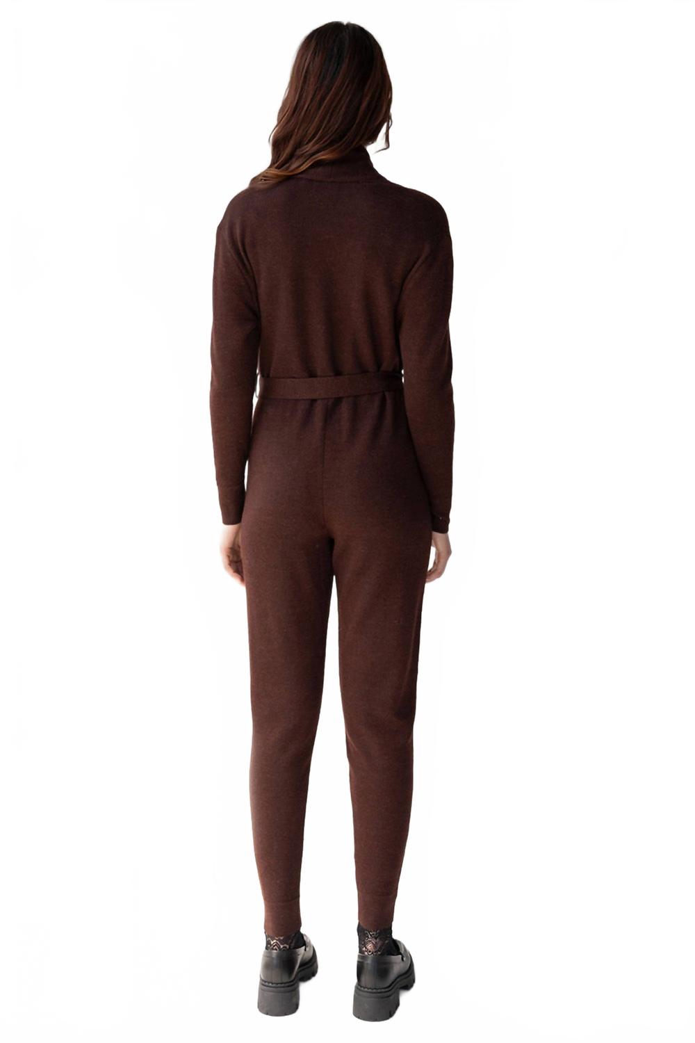 Wrap Neck Jumpsuit In Mahogany