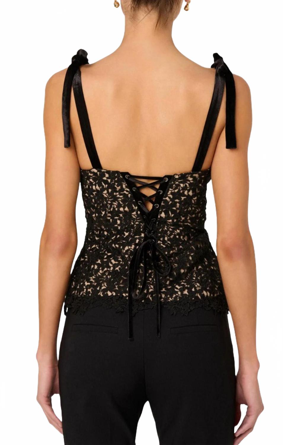 Donne Floral Lace Bustier Top In Black Nude