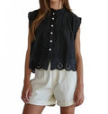 Adva Eyelet Button-Down Top In Black