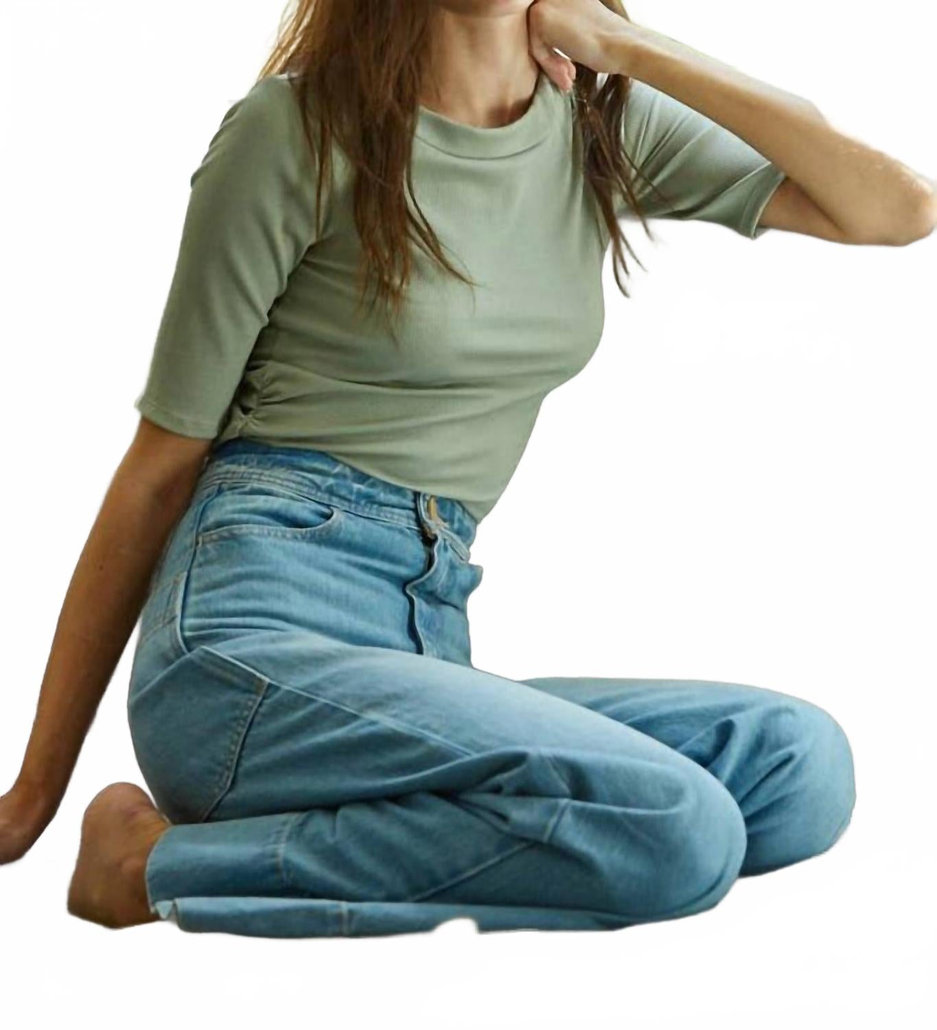 Crew Neck Short Sleeve Top In Sage