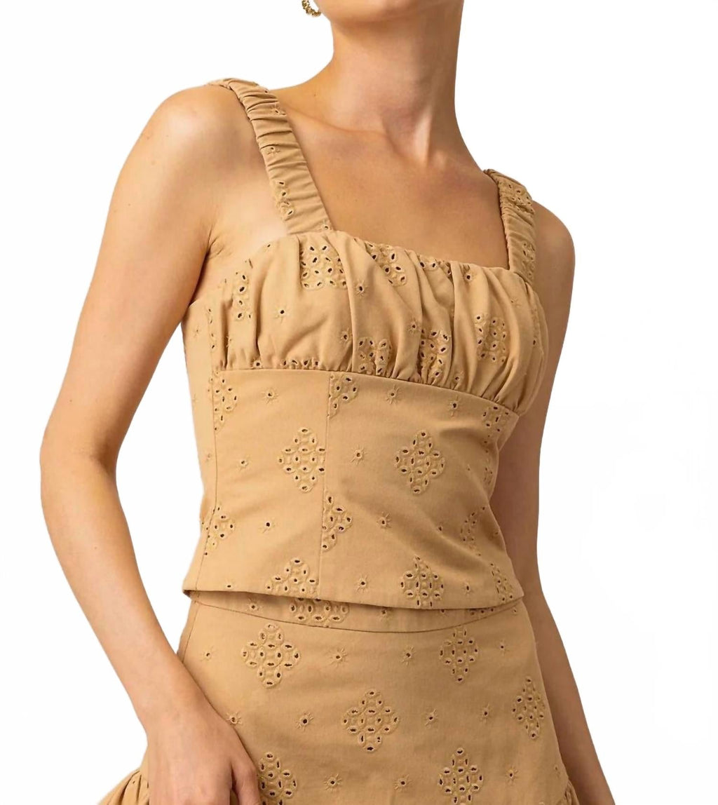 Eyelet Strap Top In Tan