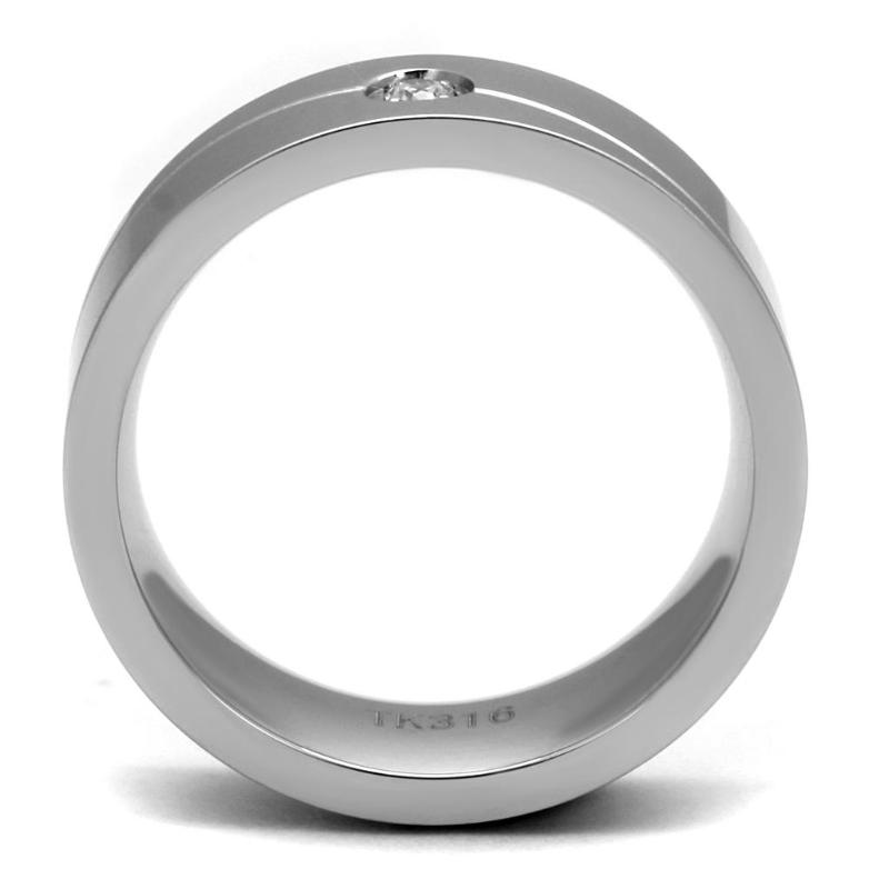 High polished (no plating) Stainless Steel Ring with AAA Grade CZ in Clear