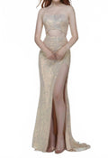 Two-Piece Square Neckline Gown In Pink Champagne